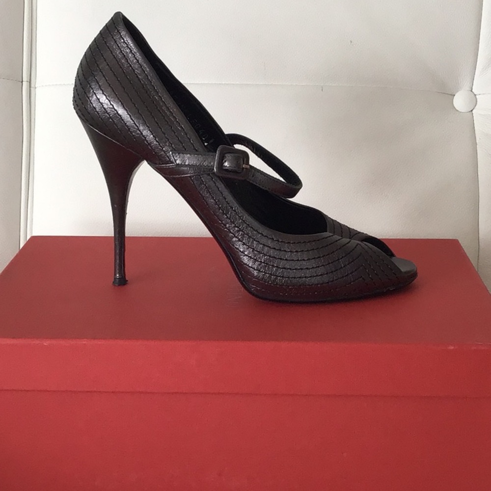 VALENTINO GREY MARY JANES -  STILETTO PEEP TOE - 40